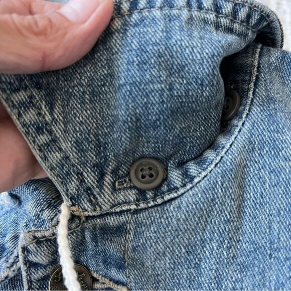 Free People Hooded Denim Distressed Jacket with Removable Hood - Picture 7 of 11